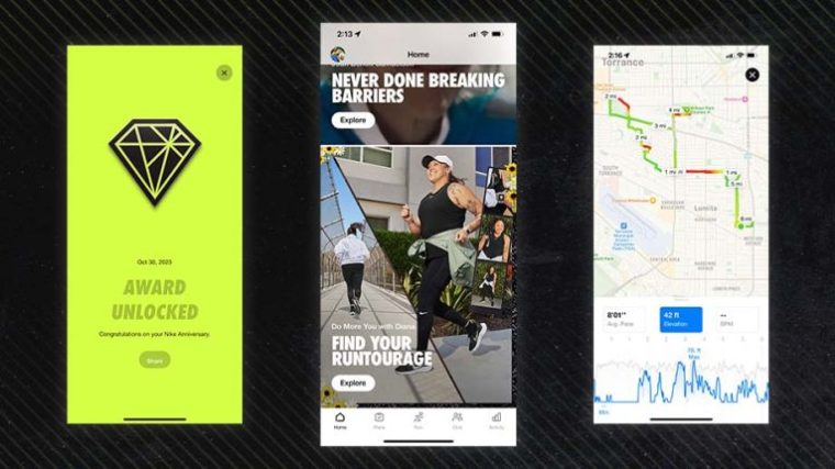 Screenshots of the Nike Run Club app.