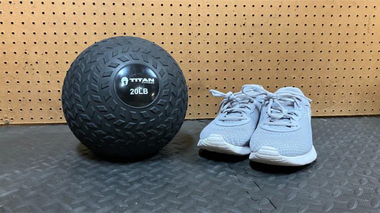 The 20-pound Titan Fitness Slam Ball.